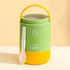 YELONA Insulated Lunch Box | 3-Tier Stainless Steel Food Jar with Built-in Cutlery | 900ml Leakproof Lunch Pot, BPA-Free, Keeps Food Hot Up to 6 Hours | Microwave & Dishwasher Safe