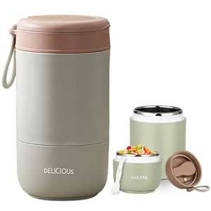 730ml Stainless Steel Lunch Pot – Leakproof Meal Jar with Foldable Spoon, Ideal Tiffin Box for Meals, Lunch, Office, School, College – Fern Green