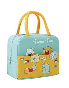 House of Quirk Insulated Reusable Lunch Bag Tote Bag for Women Printed Lunch Bag for School Picnic Office Outdoor Gym (Leisure Time) - Oxford Cloth, Pink, Yellow, 5 liters